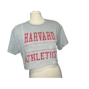 Harvard Athletics Gray Crop Top T-Shirt Womens Sz Large 100% Cotton Casual Light